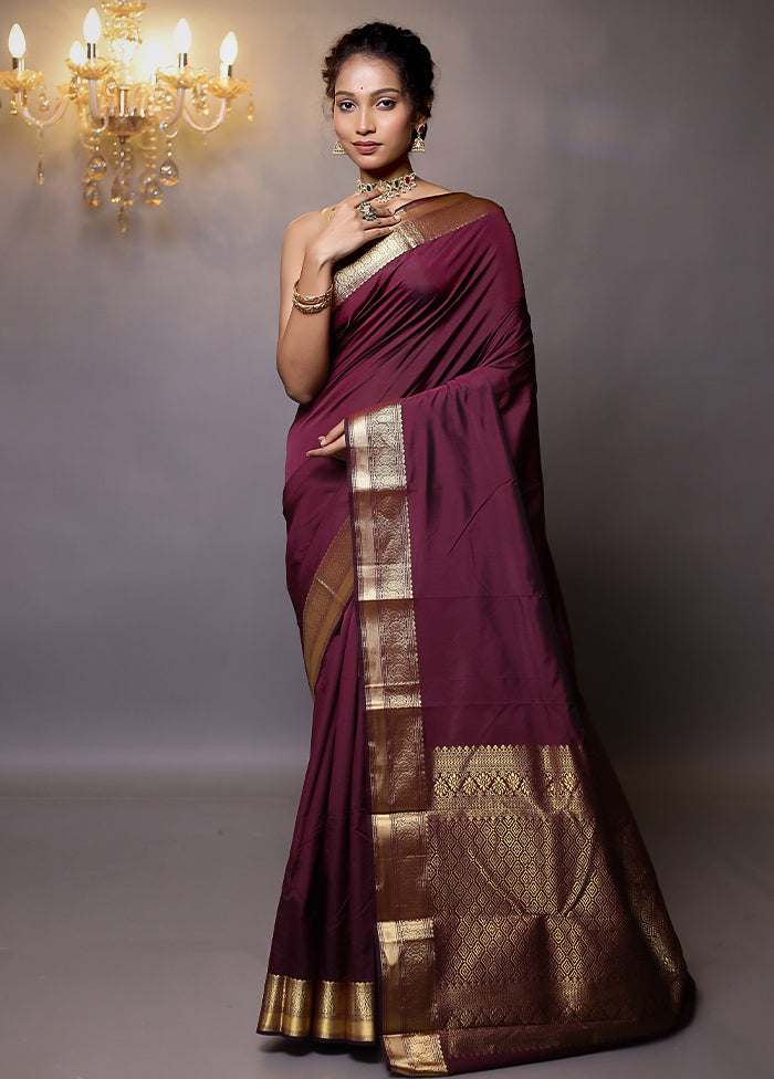 Maroon Kanjivaram Silk Saree With Blouse Piece