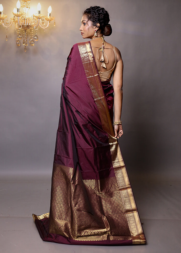 Maroon Kanjivaram Silk Saree With Blouse Piece