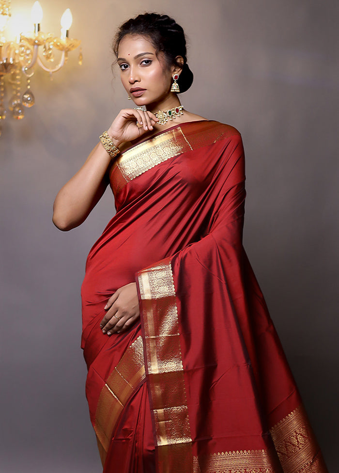 Red Kanjivaram Silk Saree With Blouse Piece - Indian Silk House Agencies