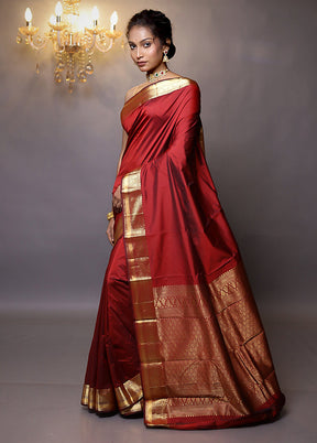 Red Kanjivaram Silk Saree With Blouse Piece - Indian Silk House Agencies