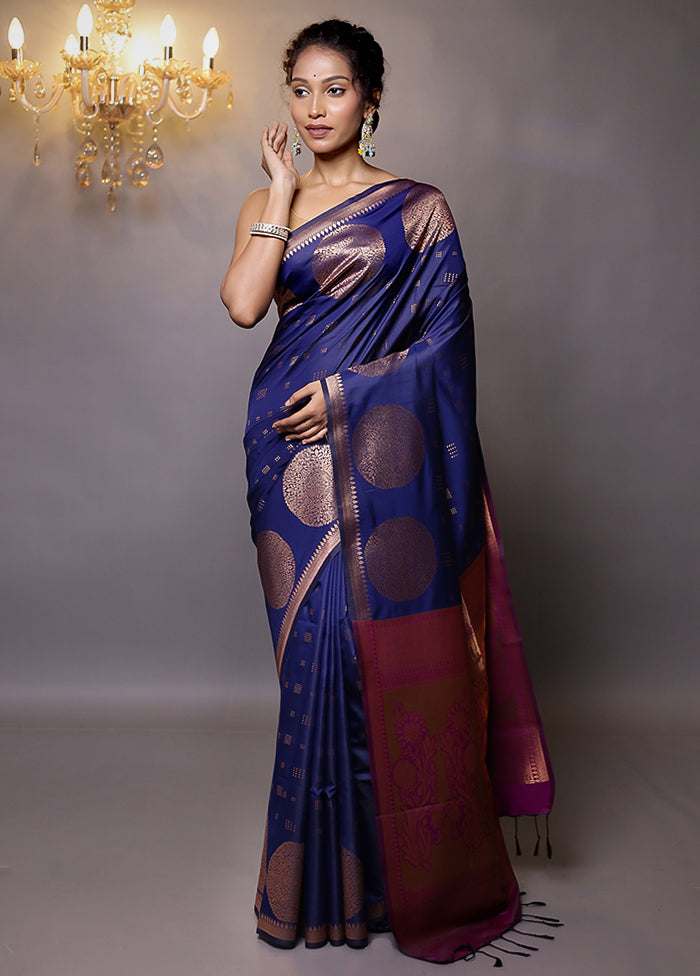 Blue Kanjivaram Silk Saree With Blouse Piece