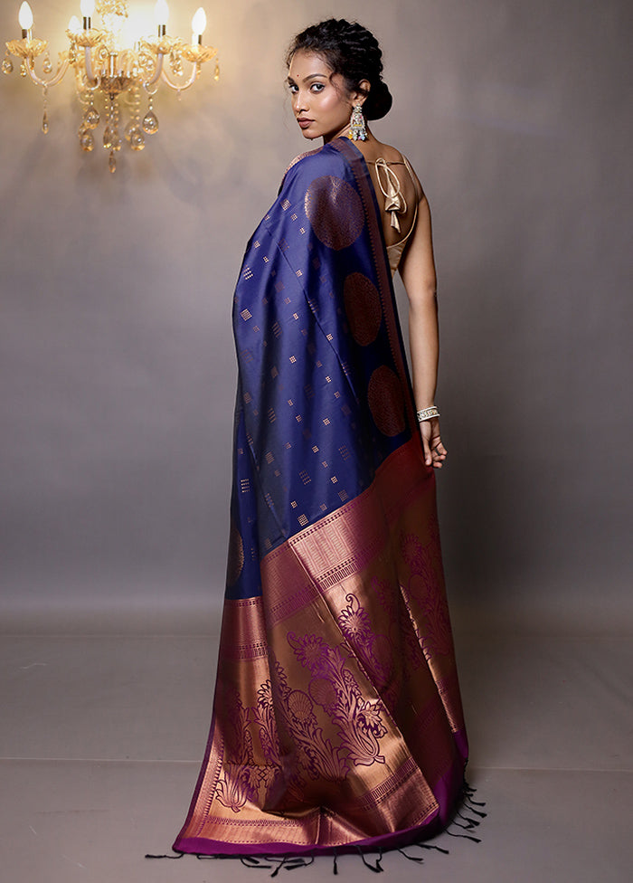 Blue Kanjivaram Silk Saree With Blouse Piece