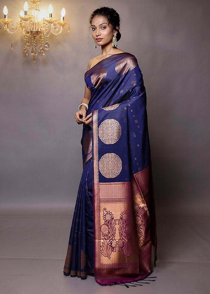 Blue Kanjivaram Silk Saree With Blouse Piece