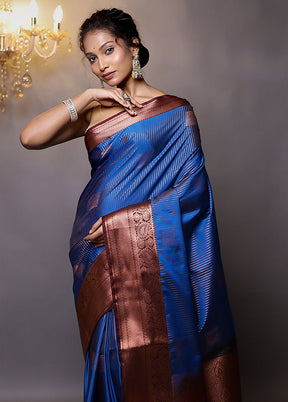 Blue Kanjivaram Silk Saree With Blouse Piece