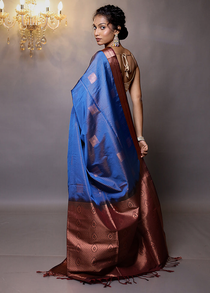 Blue Kanjivaram Silk Saree With Blouse Piece