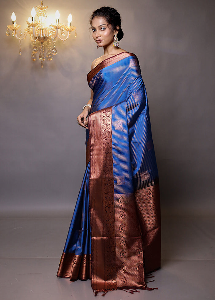 Blue Kanjivaram Silk Saree With Blouse Piece