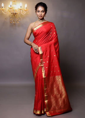 Red Kanjivaram Silk Saree With Blouse Piece