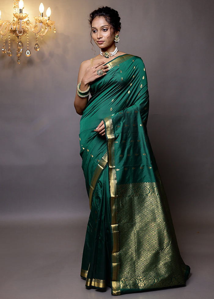 Green Kanjivaram Silk Saree With Blouse Piece - Indian Silk House Agencies