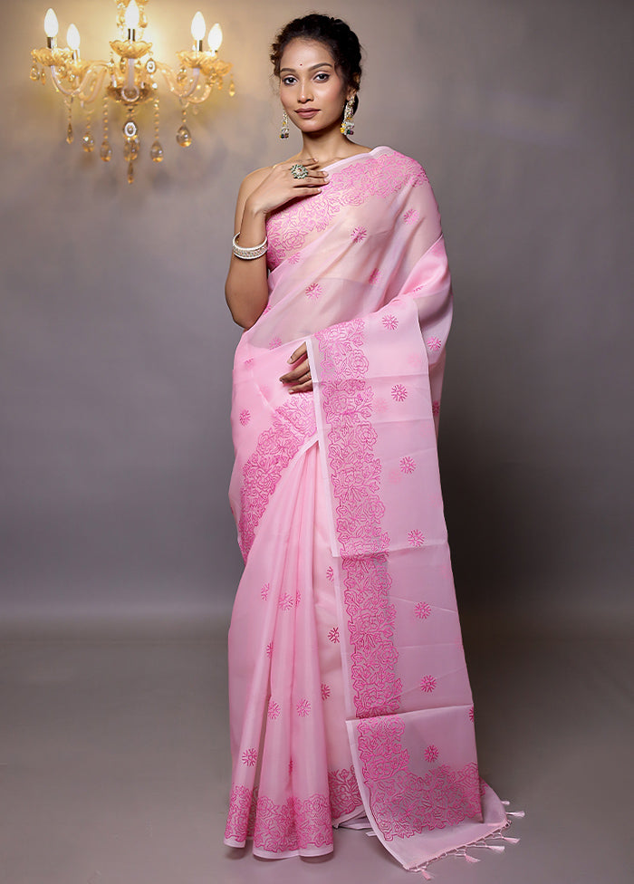 Pink Organza Saree With Blouse Piece