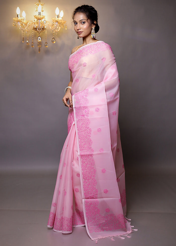 Pink Organza Saree With Blouse Piece