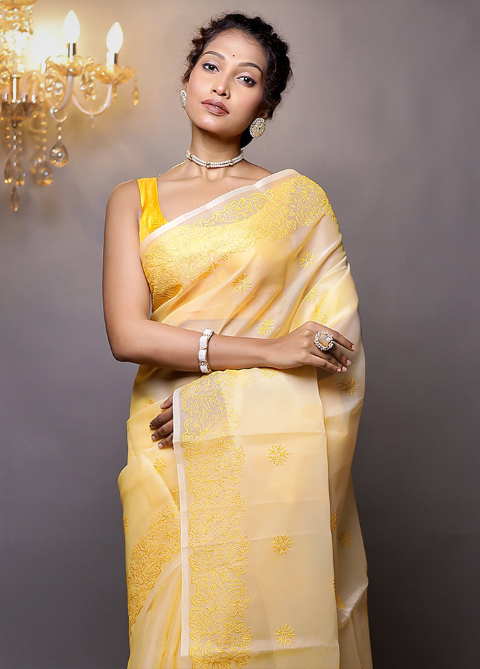 Yellow Organza Saree With Blouse Piece