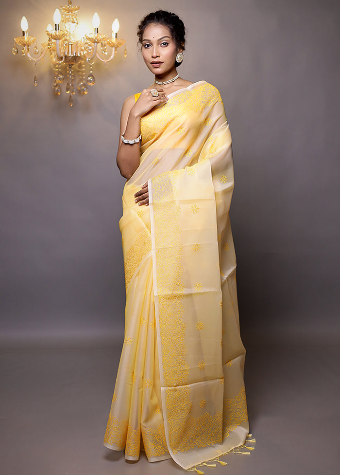 Yellow Organza Saree With Blouse Piece