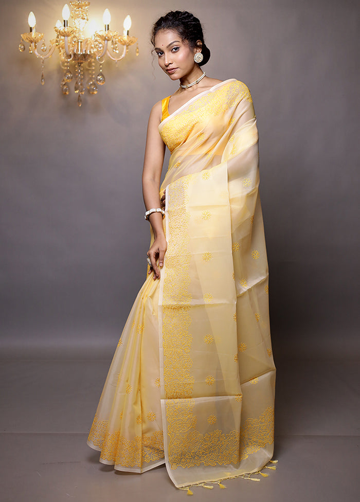 Yellow Organza Saree With Blouse Piece