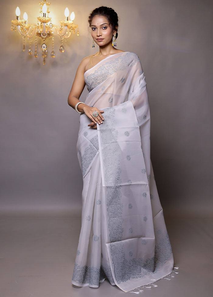 Grey Organza Saree With Blouse Piece