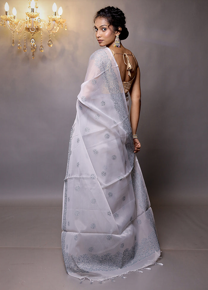 Grey Organza Saree With Blouse Piece