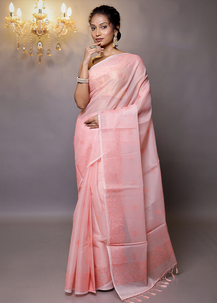 Pink Organza Saree With Blouse Piece