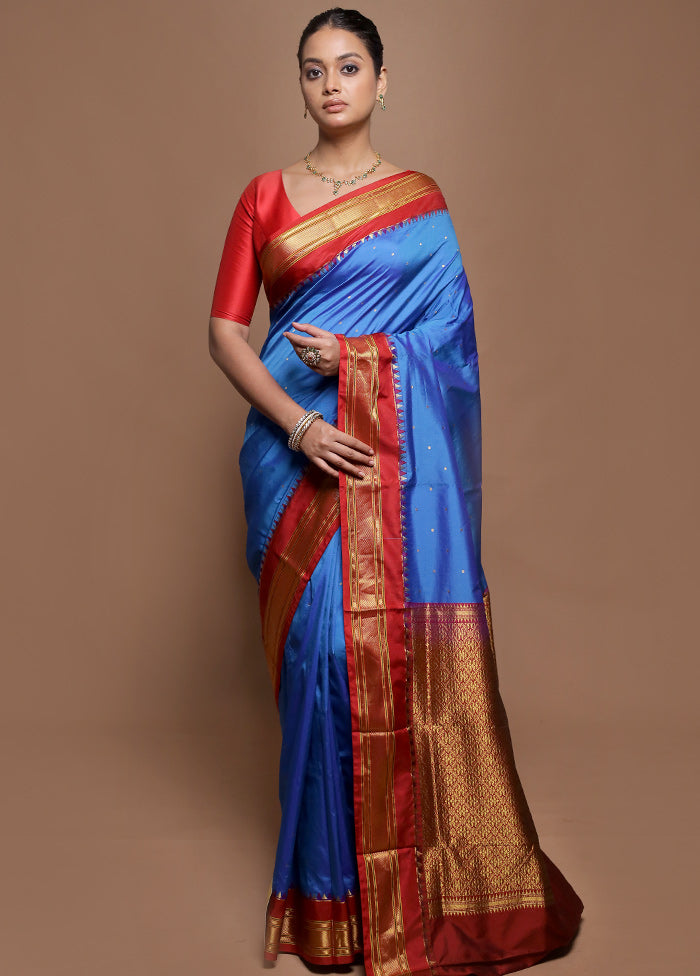 Blue Kanjivaram Silk Saree With Blouse Piece