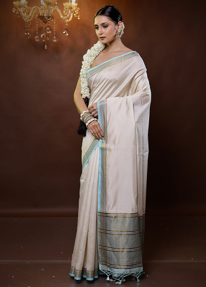 Cream Dupion Silk Saree With Blouse Piece