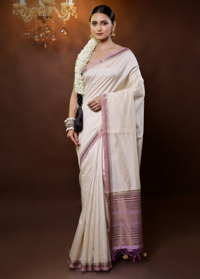 Cream Dupion Silk Saree With Blouse Piece