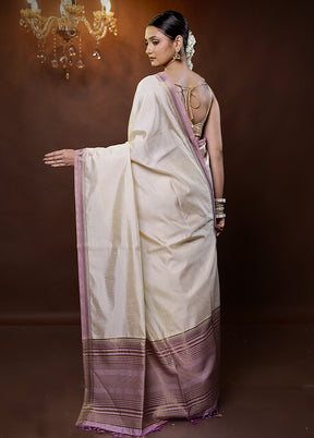 Cream Dupion Silk Saree With Blouse Piece