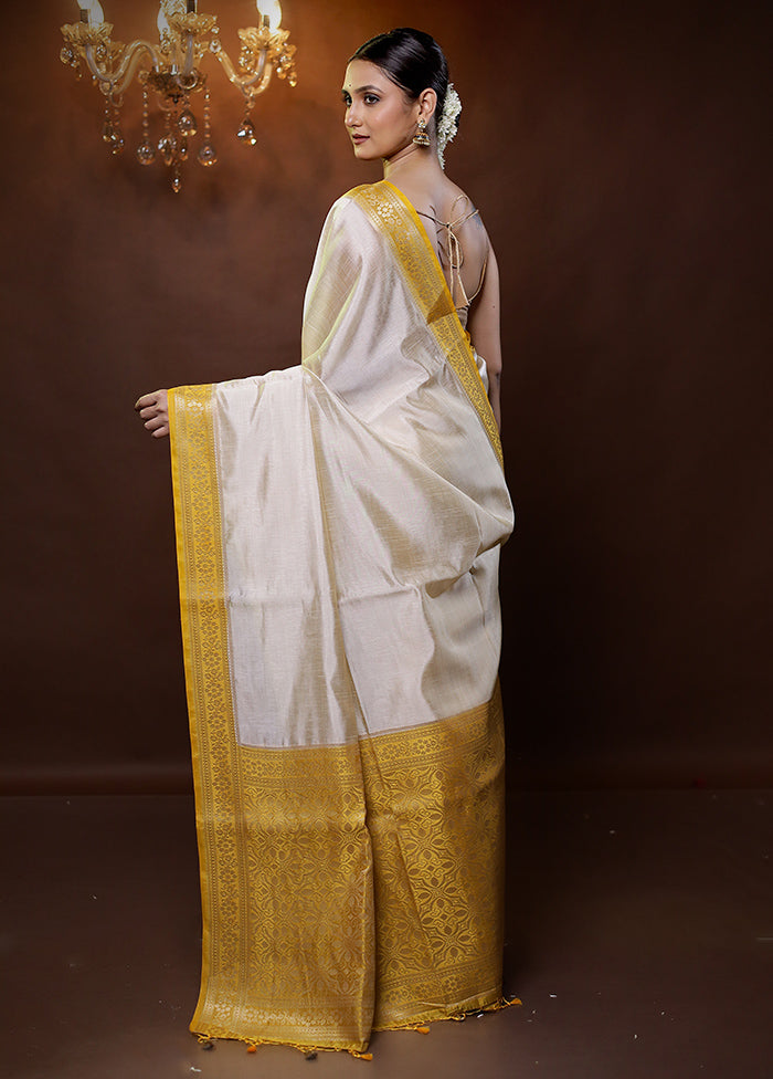 Cream Dupion Silk Saree With Blouse Piece