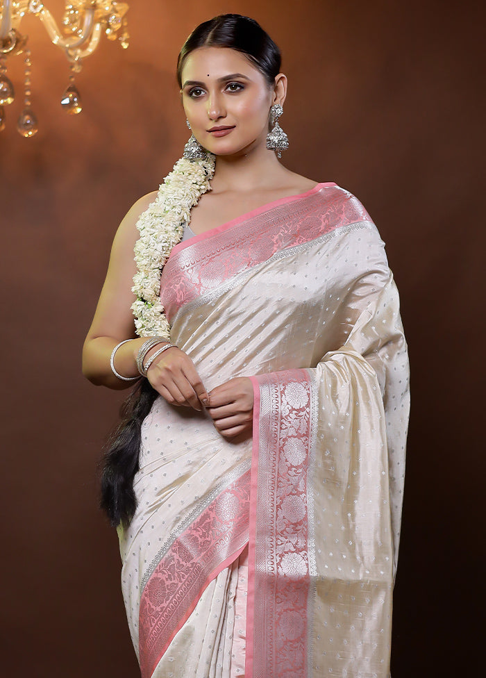 Cream Dupion Silk Saree With Blouse Piece