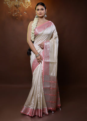 Cream Dupion Silk Saree With Blouse Piece