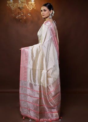 Cream Dupion Silk Saree With Blouse Piece