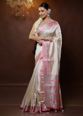 Cream Dupion Silk Saree With Blouse Piece