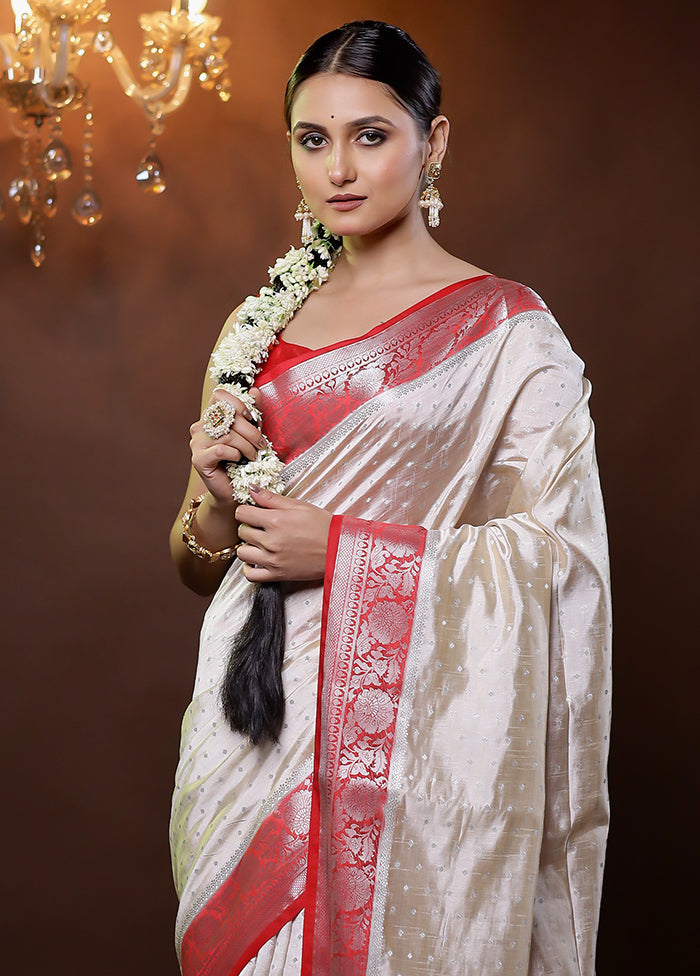 Cream Dupion Silk Saree With Blouse Piece