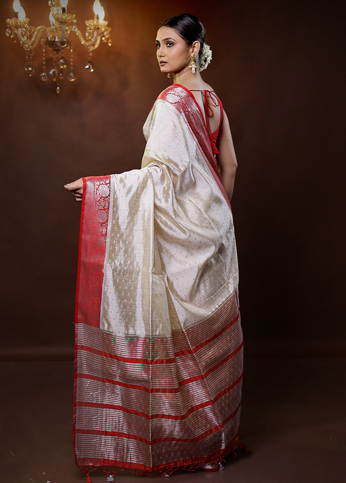 Cream Dupion Silk Saree With Blouse Piece