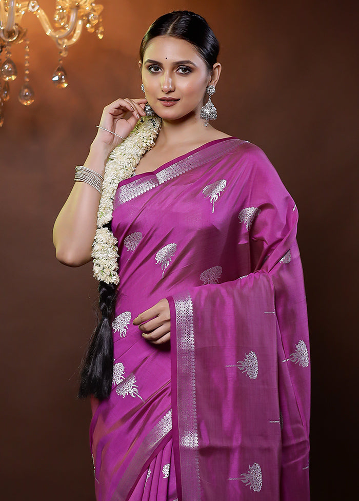 Purple Dupion Silk Saree With Blouse Piece