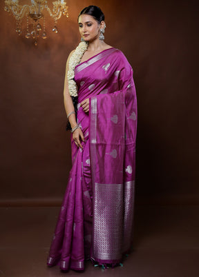 Purple Dupion Silk Saree With Blouse Piece