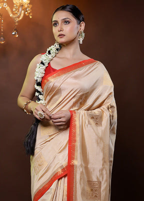 Cream Dupion Silk Saree With Blouse Piece