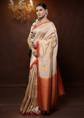 Cream Dupion Silk Saree With Blouse Piece