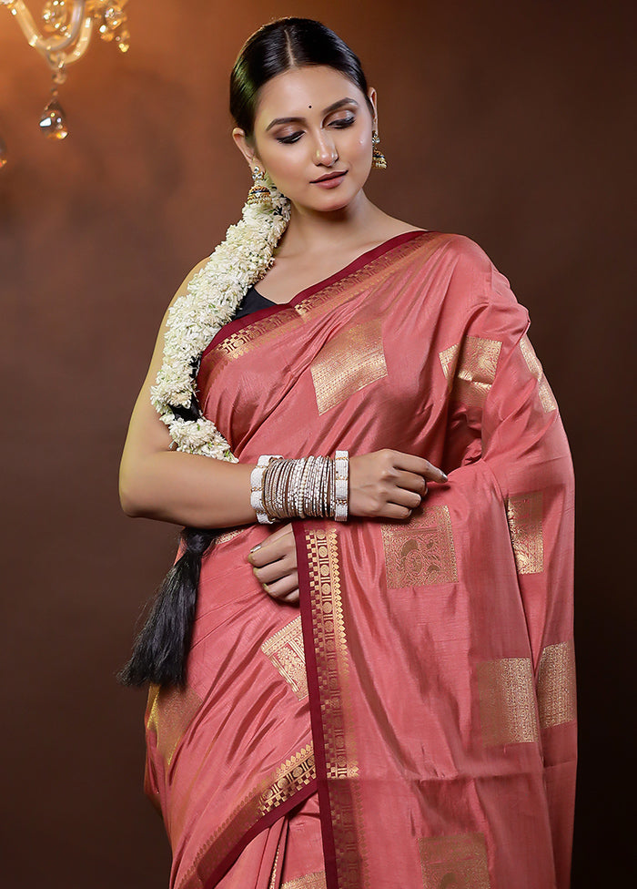 Pink Dupion Silk Saree With Blouse Piece