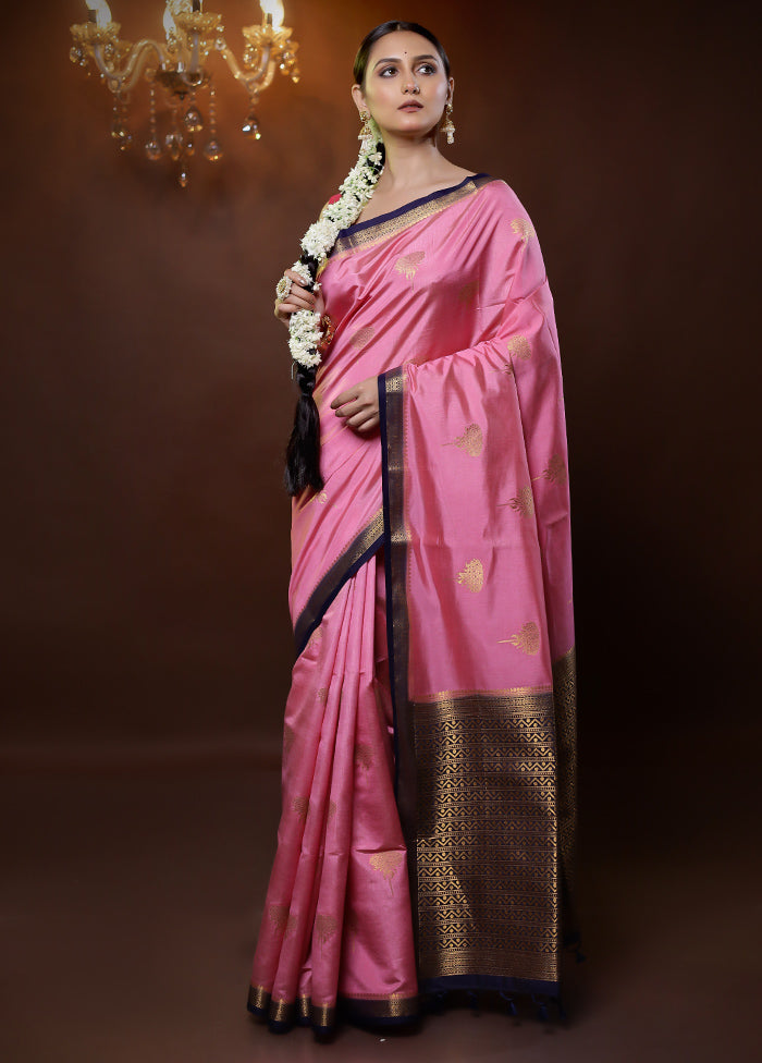 Pink Dupion Silk Saree With Blouse Piece