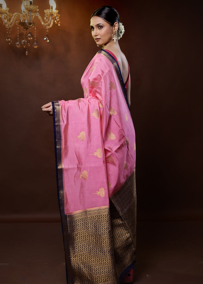 Pink Dupion Silk Saree With Blouse Piece