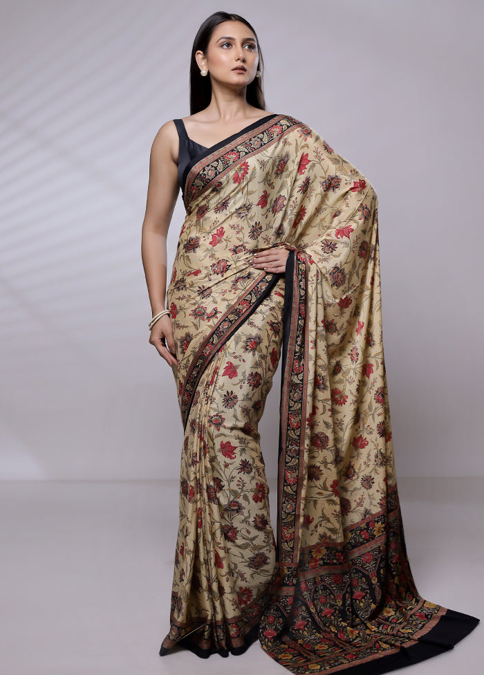 Cream Mysore Silk Saree Without Blouse Piece