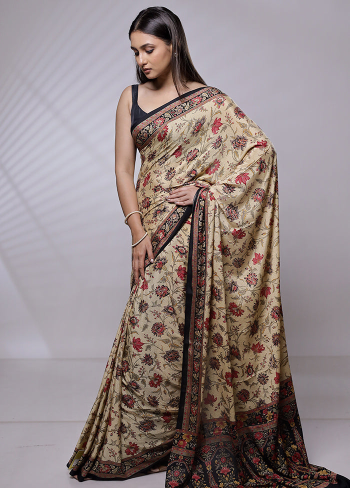 Cream Mysore Silk Saree Without Blouse Piece