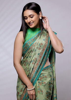 Green Mysore Silk Saree Without Blouse Piece