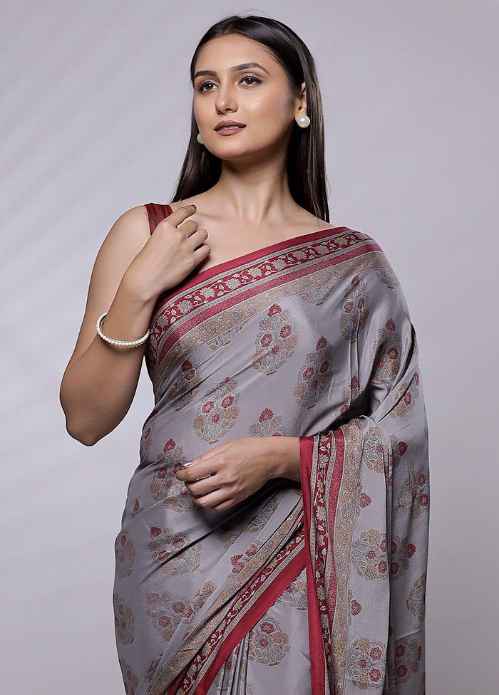 Grey Mysore Silk Saree Without Blouse Piece