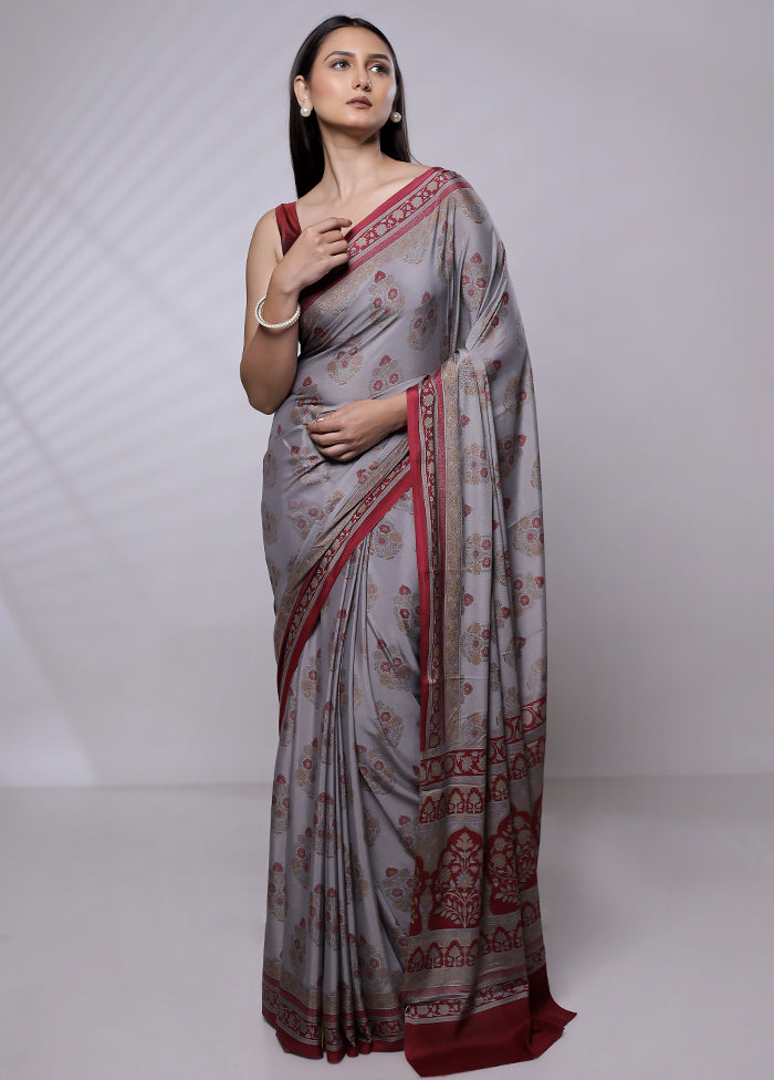 Grey Mysore Silk Saree Without Blouse Piece