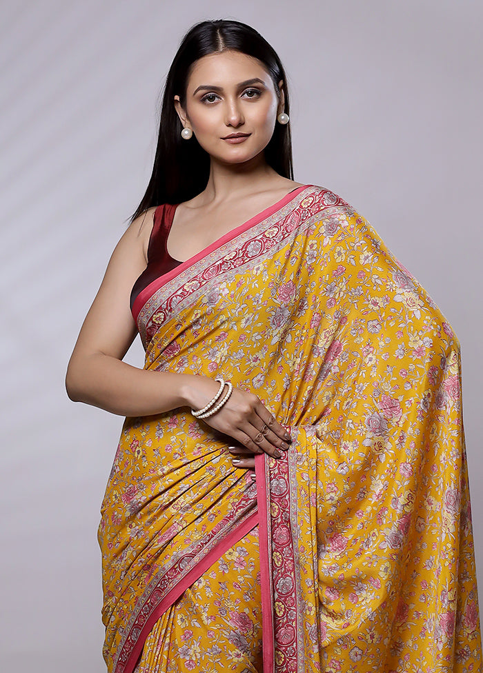 Yellow Mysore Silk Saree Without Blouse Piece