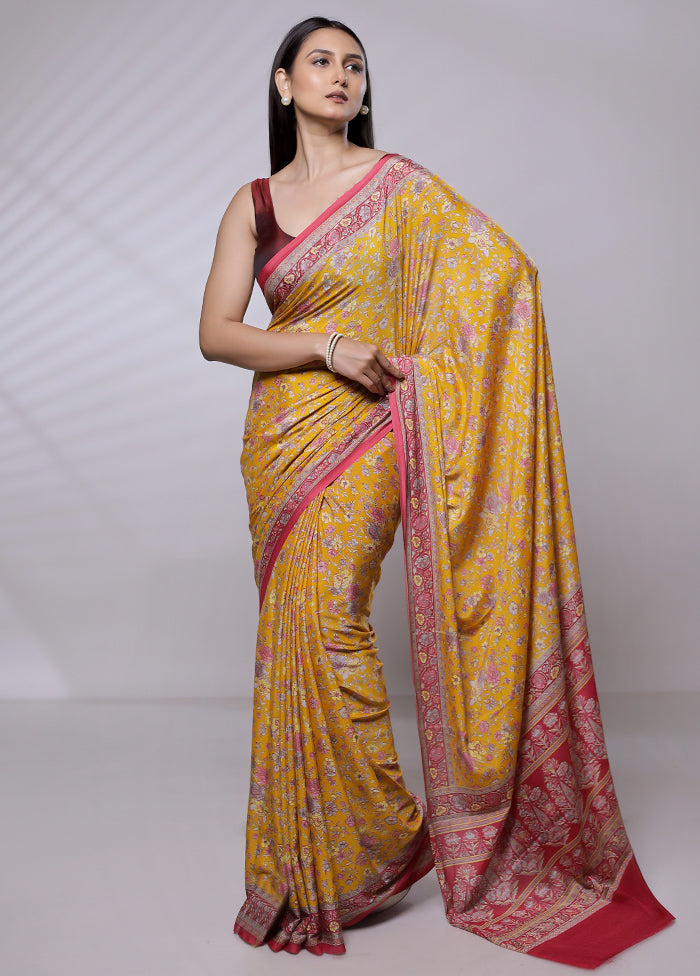 Yellow Mysore Silk Saree Without Blouse Piece