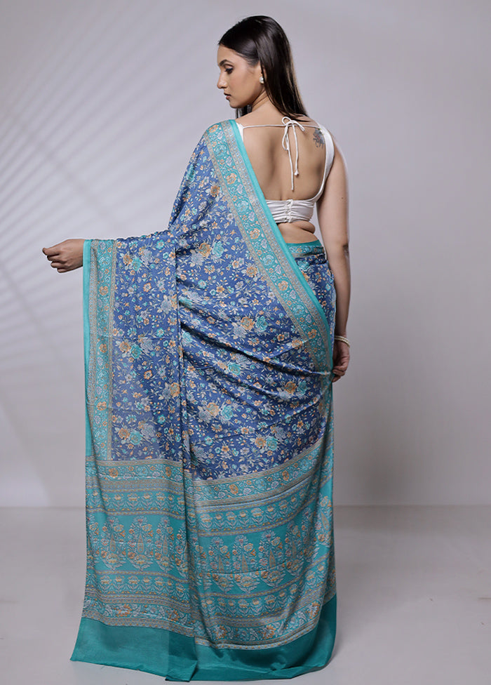 Blue Mysore Silk Saree Without Blouse Piece