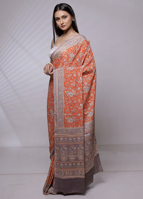 Orange Mysore Silk Saree Without Blouse Piece