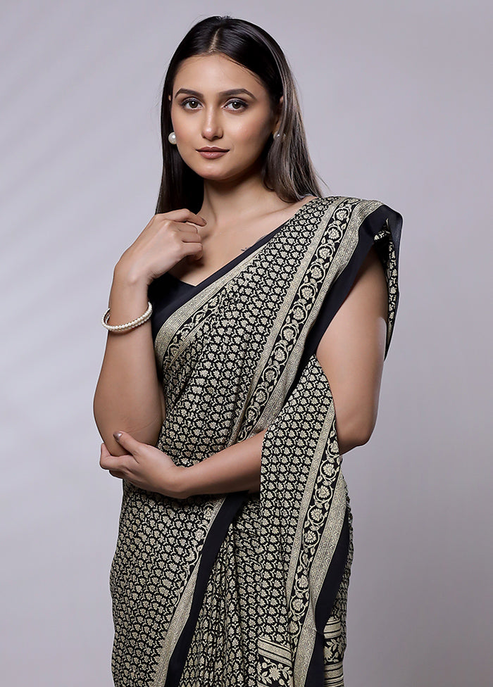 Black Mysore Silk Saree Without Blouse Piece