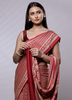 Red Mysore Silk Saree Without Blouse Piece