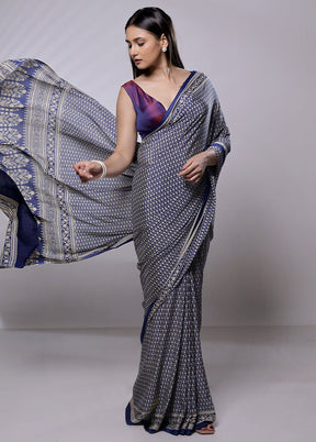 Blue Mysore Silk Saree Without Blouse Piece